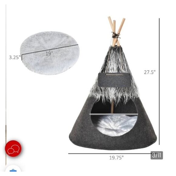 RARE NWT PawHut Cat Teepee w/Chalkboard & Cushion 19.75" Felt Tent - Picture 5 of 8